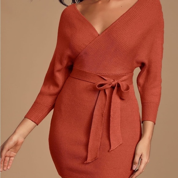 LULU’S Modena Rust Brown Dolman Sleeve Bodycon Sweater Dress - Picture 1 of 4